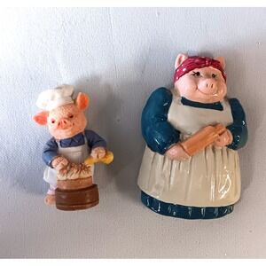 VTG Pig Magnet Lot Chef Cook Baker Blue White 80s 90s Kitchen Decor Farmhouse